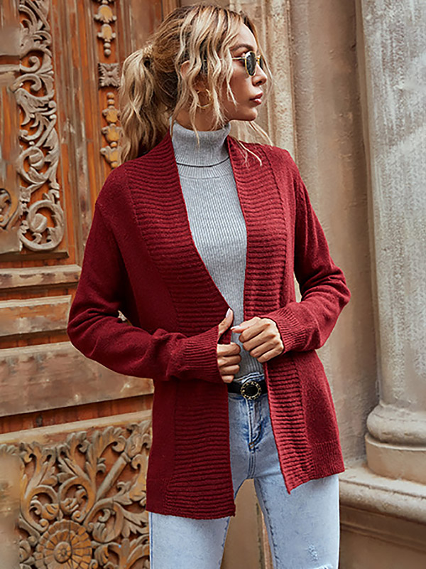 Red Knit Cardigans with Tie Front