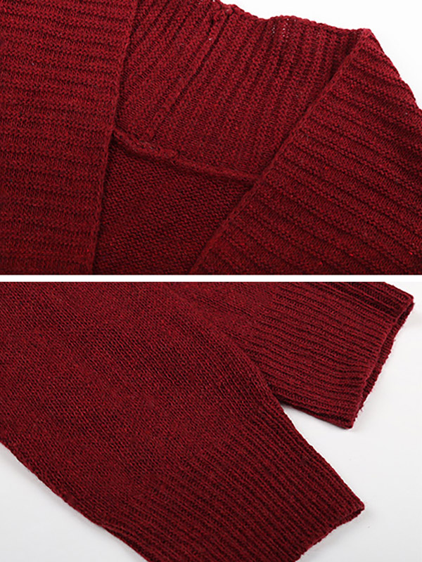 Red Knit Cardigans with Tie Front