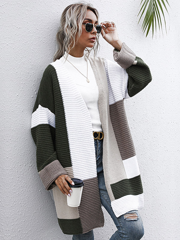 Grey Block Splicing Oversize Boyfriend Cardigans