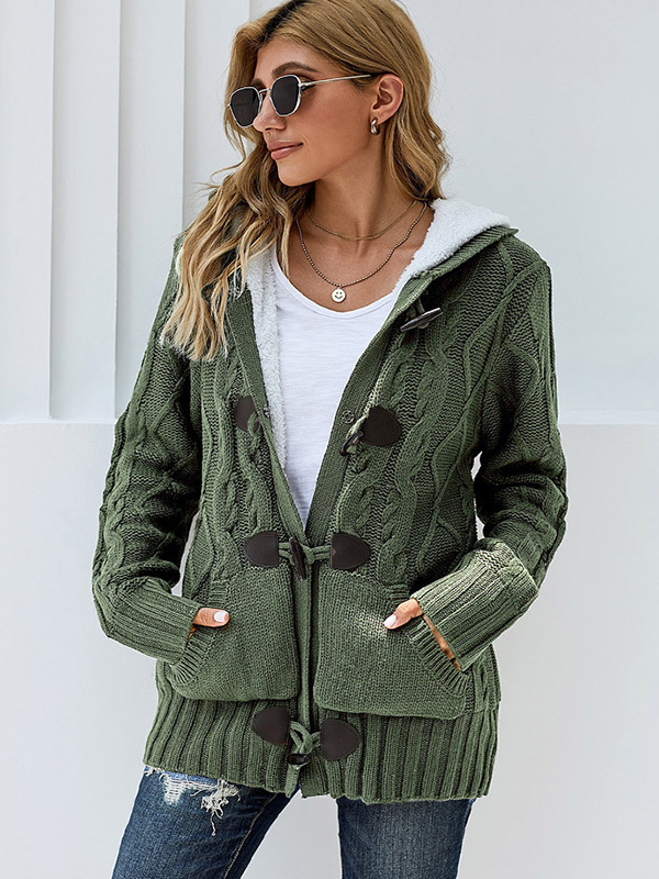 Green Thicken Cardigans with Cashmere Inside