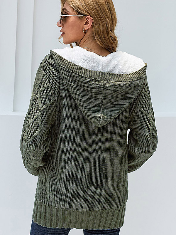 Green Thicken Cardigans with Cashmere Inside