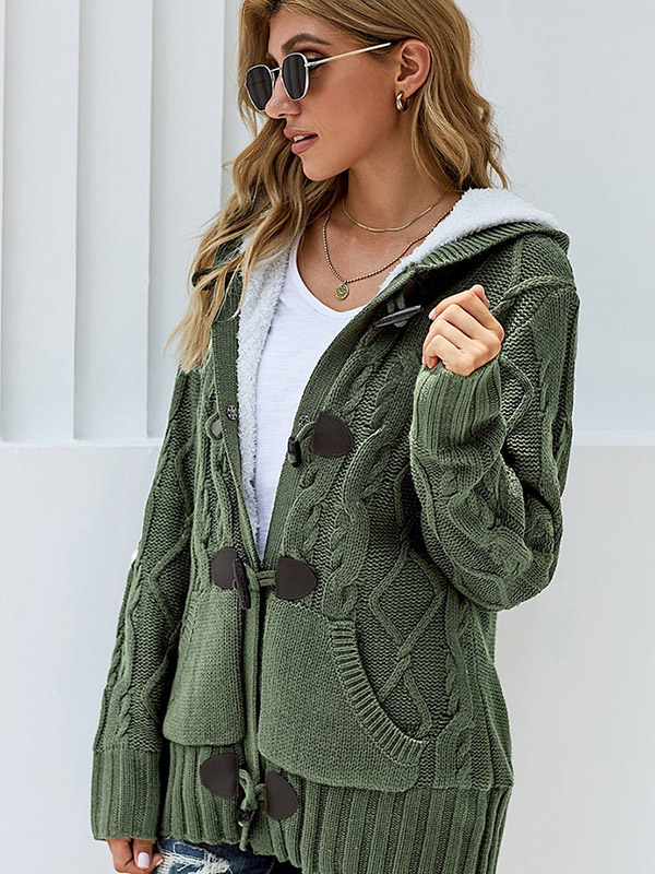 Green Thicken Cardigans with Cashmere Inside