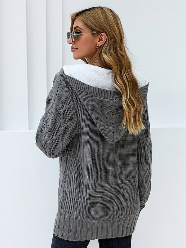 Grey Thicken Cardigans with Cashmere Inside