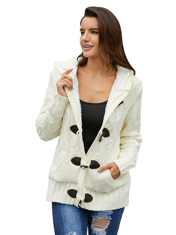 White Thicken Cardigans with Cashmere Inside