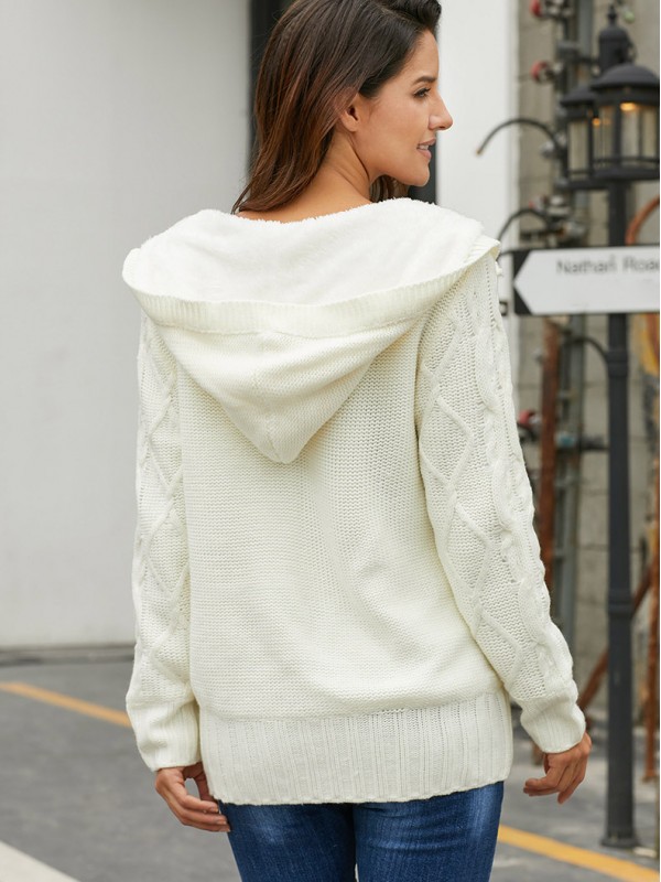 White Thicken Cardigans with Cashmere Inside