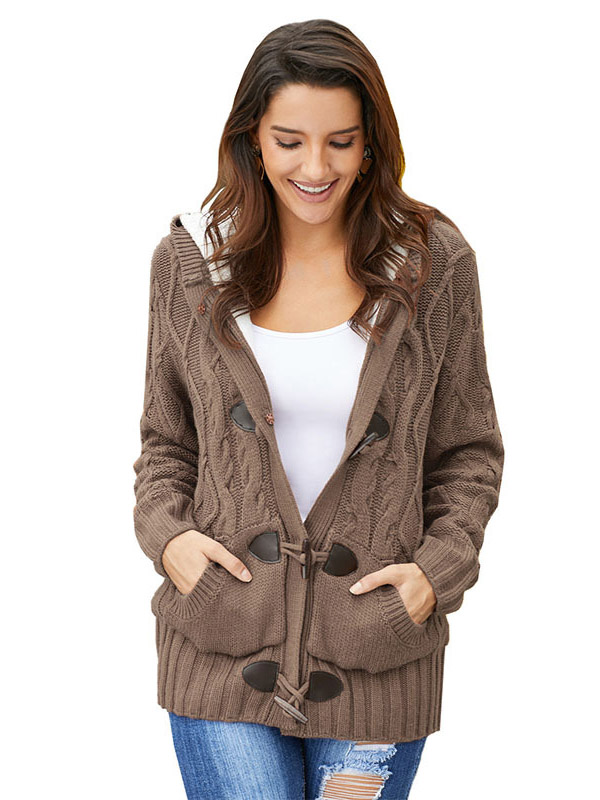 Khaki Thicken Cardigans with Cashmere Inside