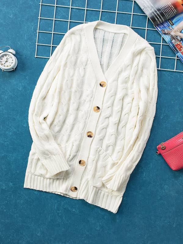 White Oversize Boyfriend Cardigans with Button Front