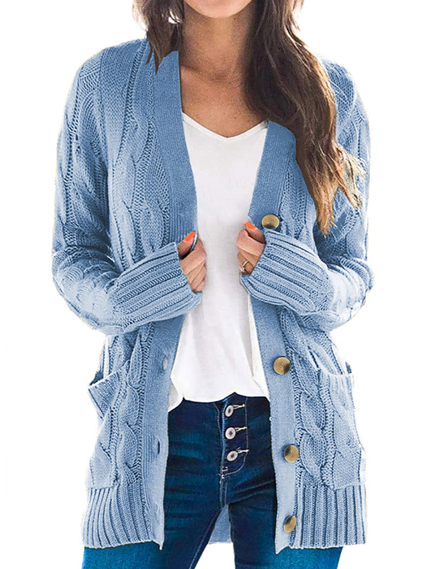 Blue Oversize Boyfriend Cardigans with Button Front