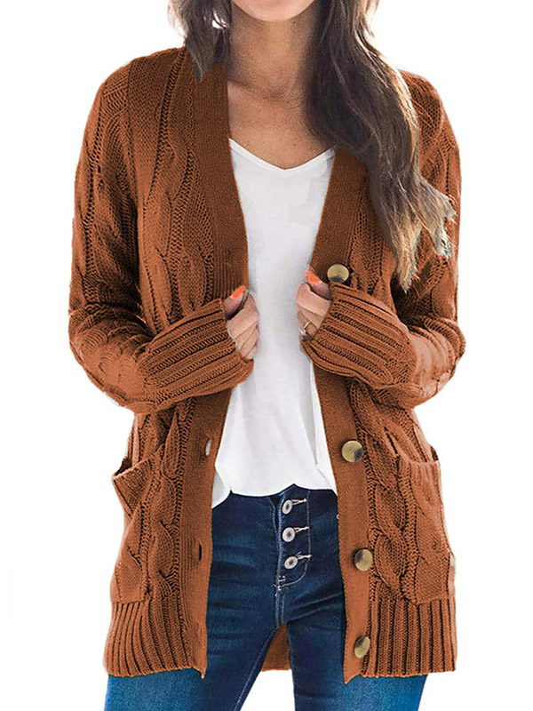 Khaki Oversize Boyfriend Cardigans with Button Front