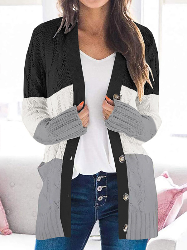 Multi-Color Slicing Oversize Cardigans with Button Front