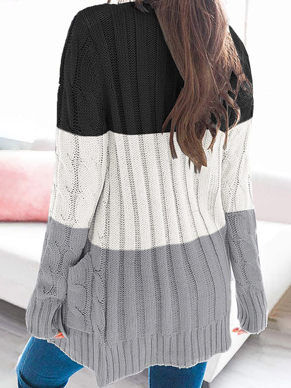 Multi-Color Slicing Oversize Cardigans with Button Front