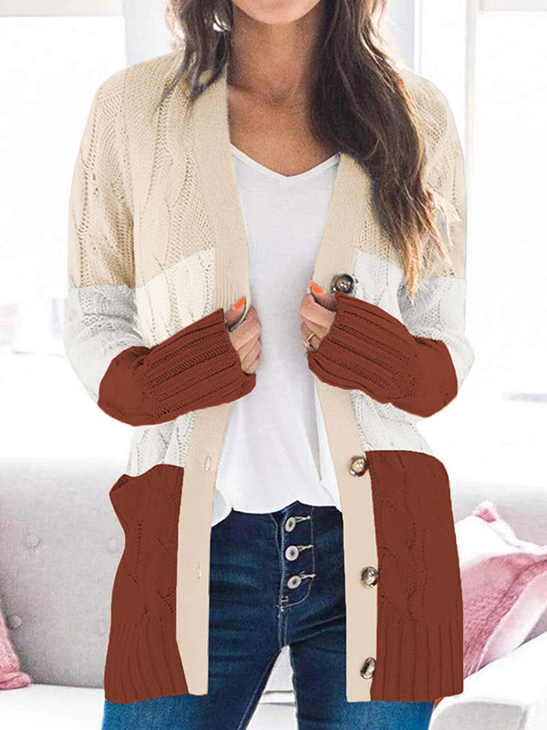 Multi-Color Slicing Oversize Cardigans with Button Front