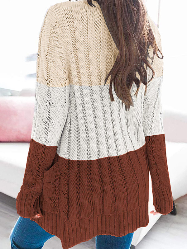 Multi-Color Slicing Oversize Cardigans with Button Front