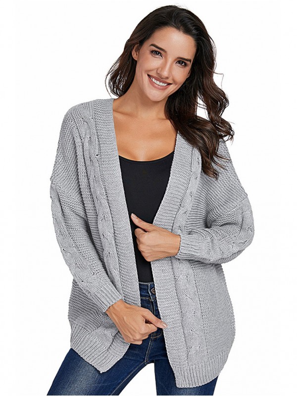 Grey Oversize V-neck Midi Cardigans