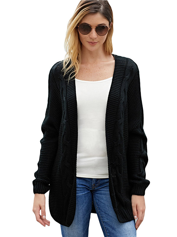 Black Oversize V-neck Midi Cardigans