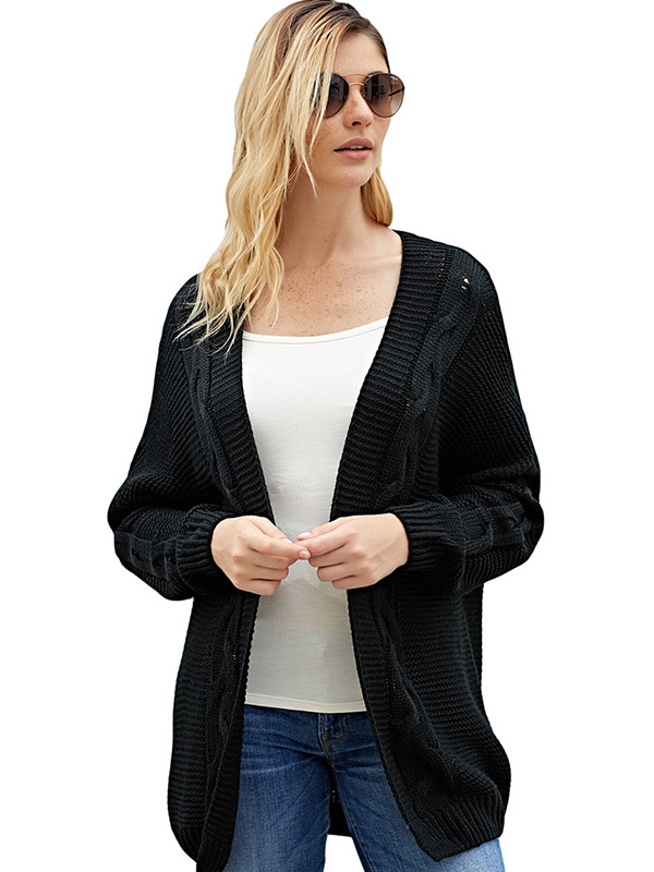 Black Oversize V-neck Midi Cardigans