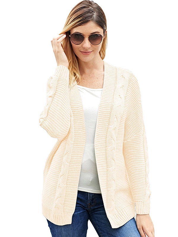 White Oversize V-neck Midi Cardigans