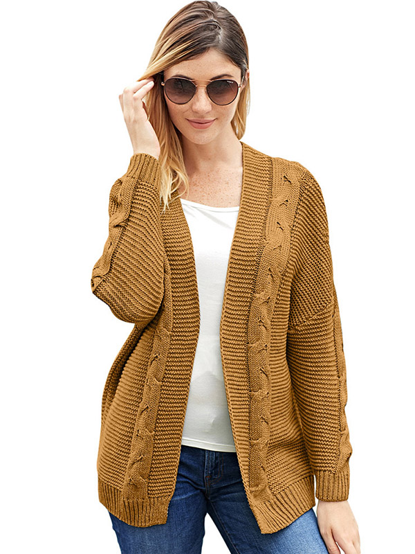 Yellow Oversize V-neck Midi Cardigans