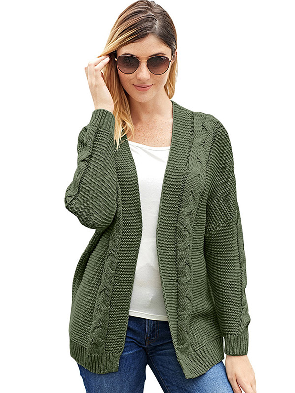 Dark Green Oversize V-neck Midi Cardigans