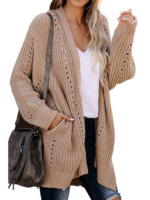 Brown Side Split Oversize Cardigans with Pockets