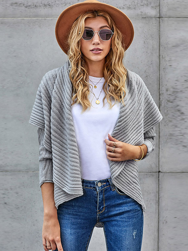 Grey Oversize Shawl Collar Knit Boyfriend Cardigans