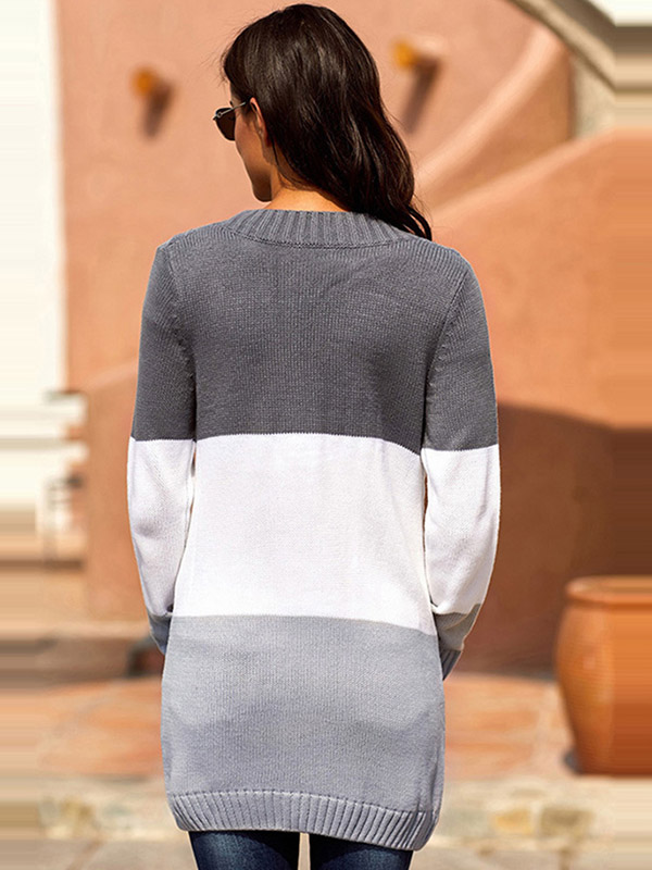 Grey Slicing Knit Midi Cardigans with Pockets