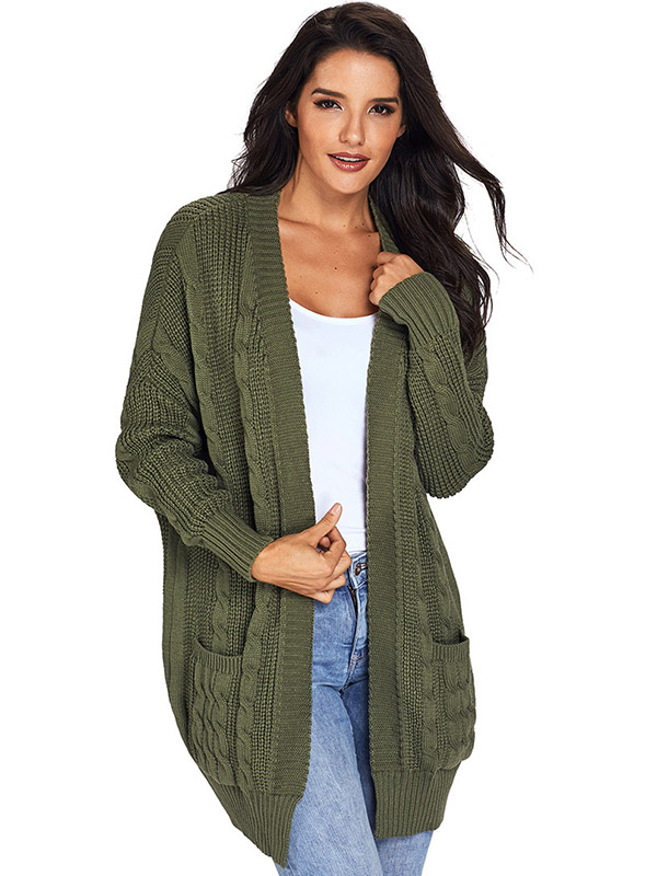 Green Cable Knit Cardigan