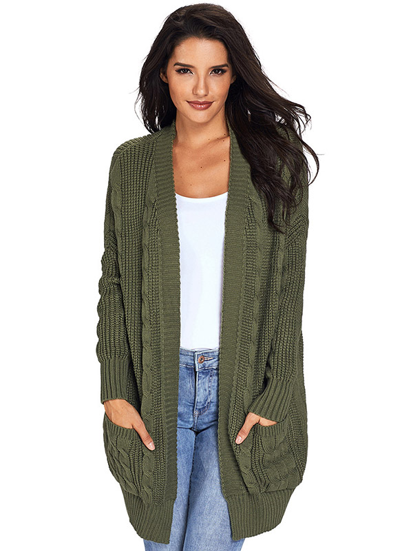 Green Cable Knit Cardigan