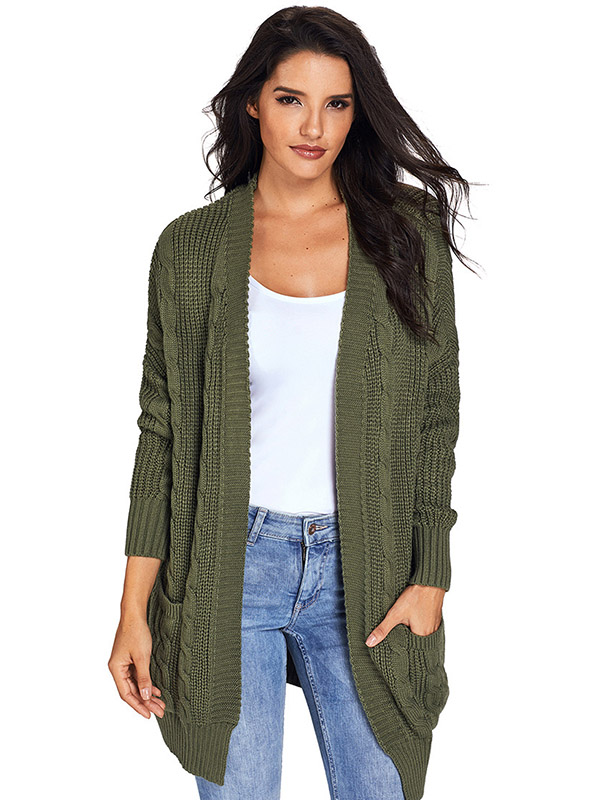 Green Cable Knit Cardigan