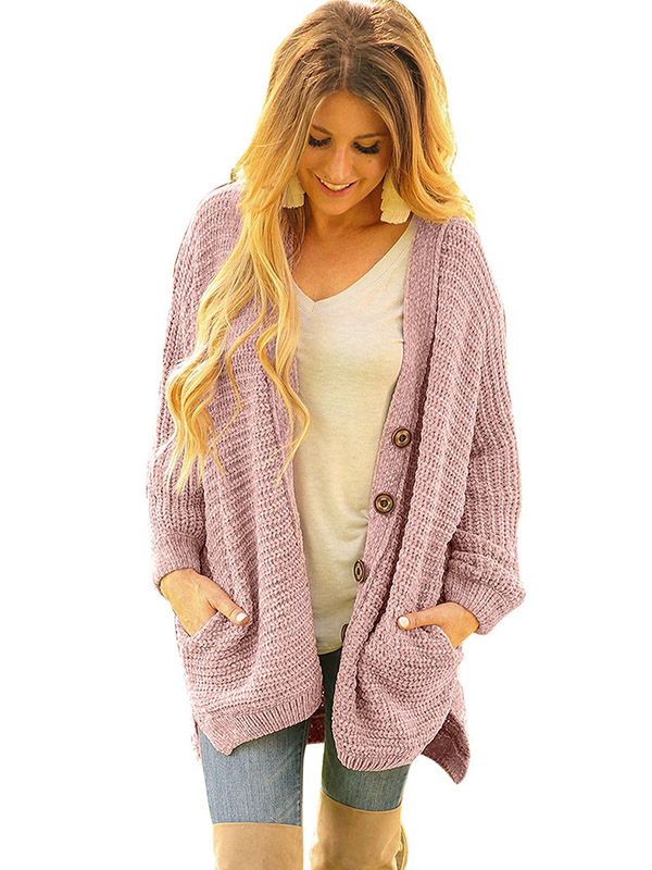 Pink Oversize Chenille Single-breasted Cardigan