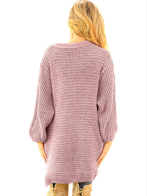 Pink Oversize Chenille Single-breasted Cardigan