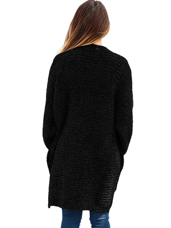 Black Oversize Chenille Single-breasted Cardigan