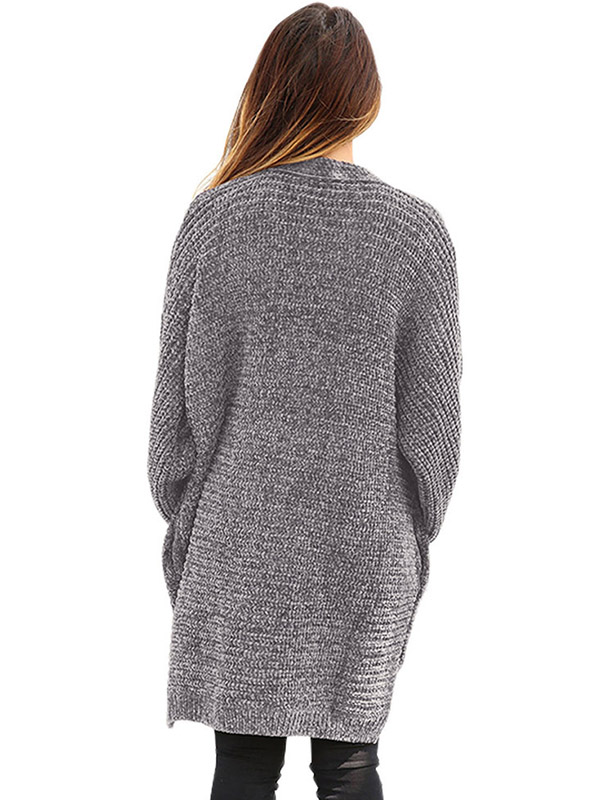 Grey Oversize Chenille Single-breasted Cardigan