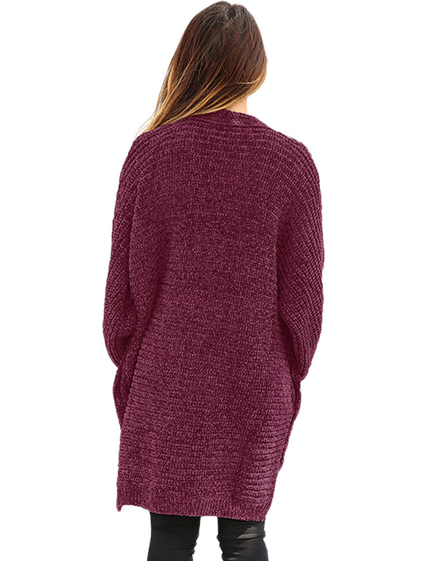 Burgundy Oversize Chenille Single-breasted Cardigan