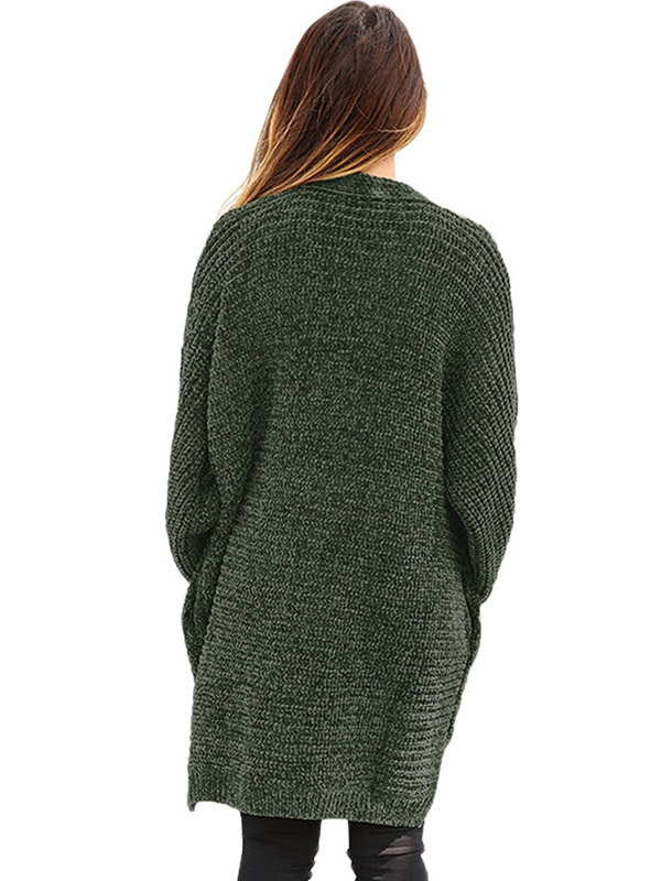 Green Oversize Chenille Single-breasted Cardigan