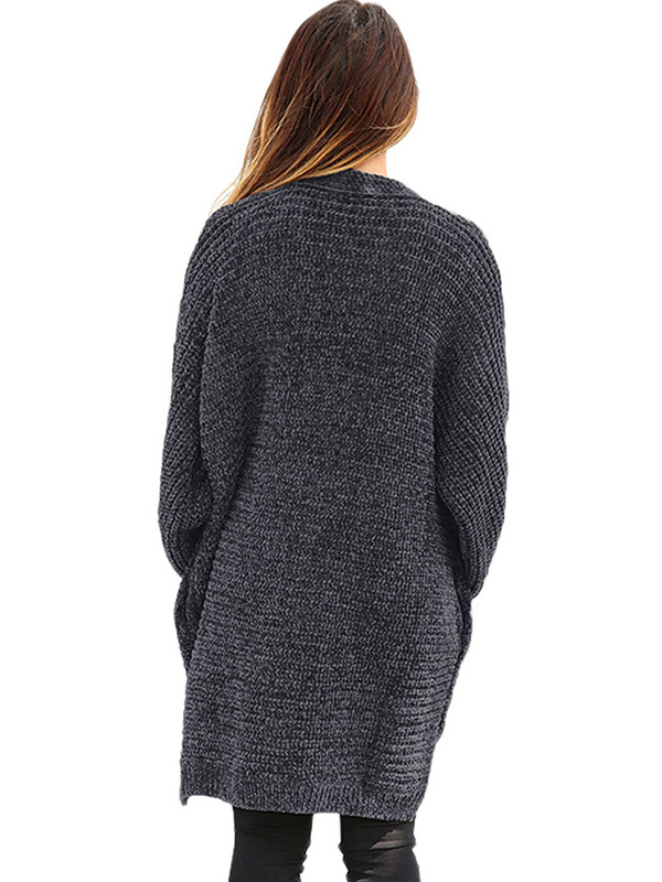 Dark Grey Oversize Chenille Single-breasted Cardigan