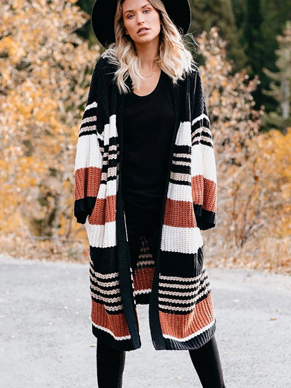 Color Block Striped Maxi Cardigan in Multicolor