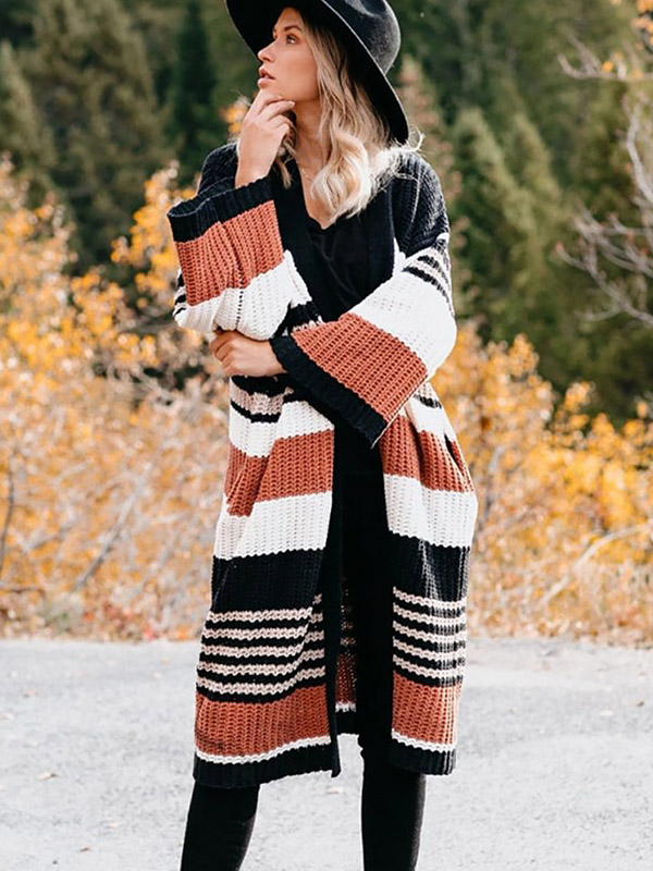 Color Block Striped Maxi Cardigan in Multicolor