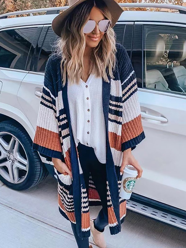 Color Block Striped Maxi Cardigan in Multicolor