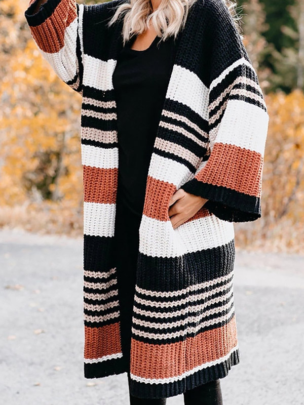 Color Block Striped Maxi Cardigan in Multicolor