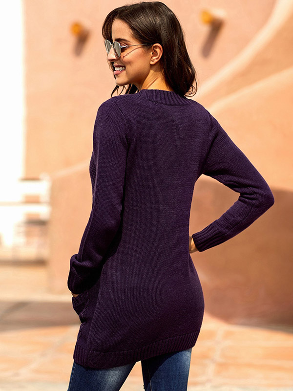 Purple Single-breasted Cable Knit Cardigan