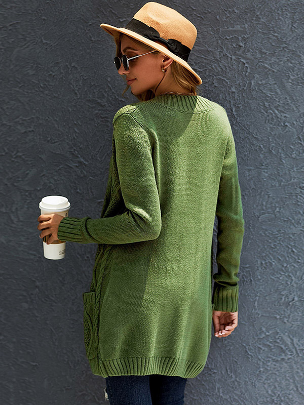 Green Single-breasted Cable Knit Cardigan