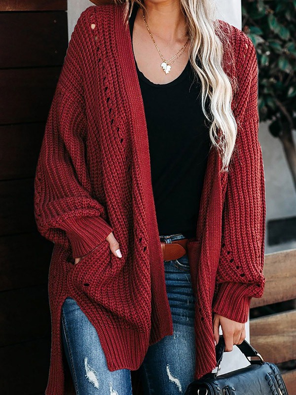 Burgundy Oversize High Low Hem Cardigan