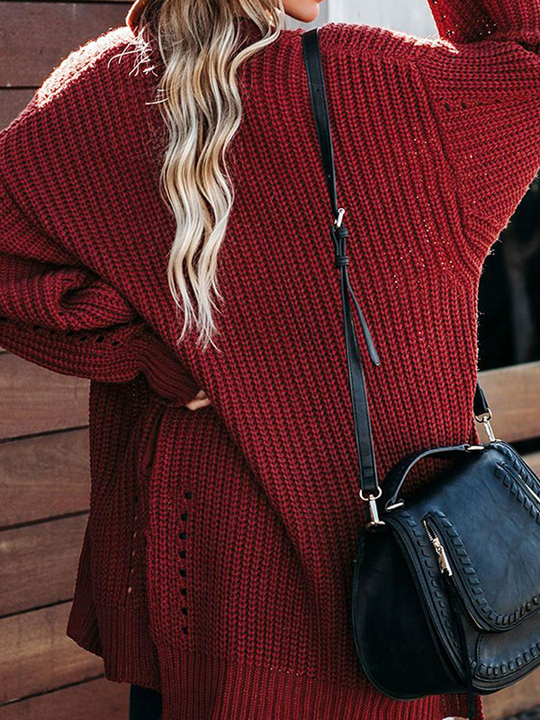 Burgundy Oversize High Low Hem Cardigan