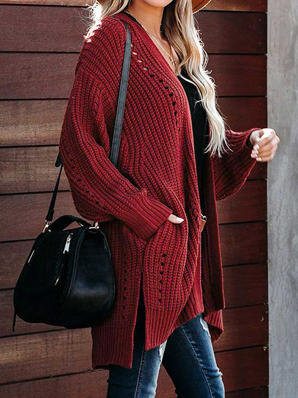 Burgundy Oversize High Low Hem Cardigan