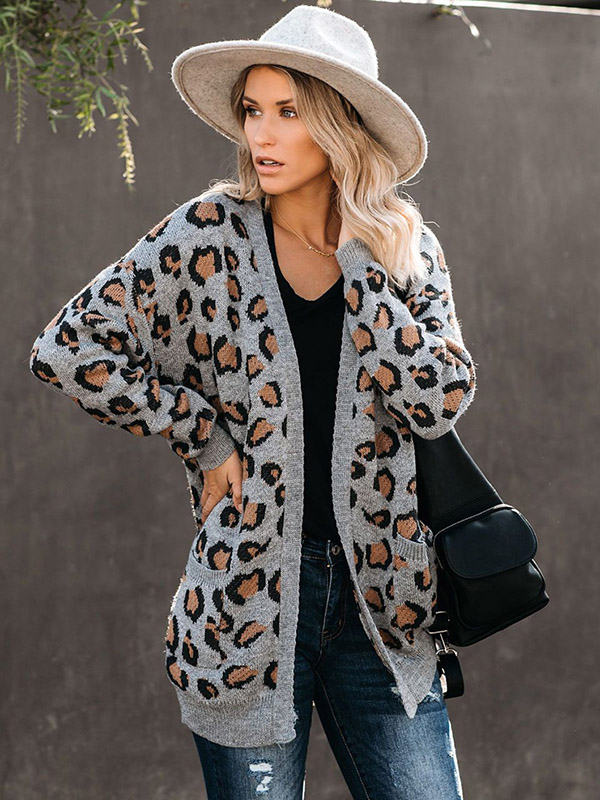 Grey Leopard Knitted Cardigan