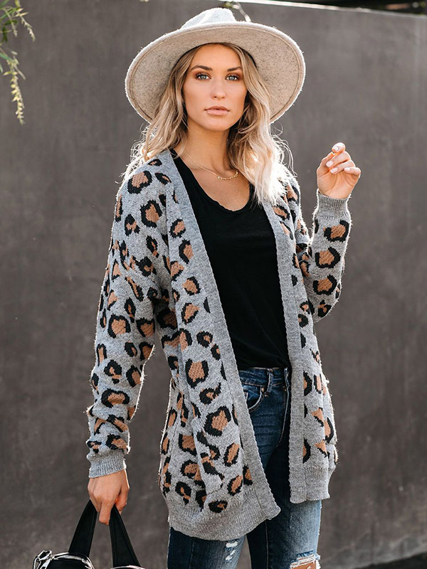 Grey Leopard Knitted Cardigan