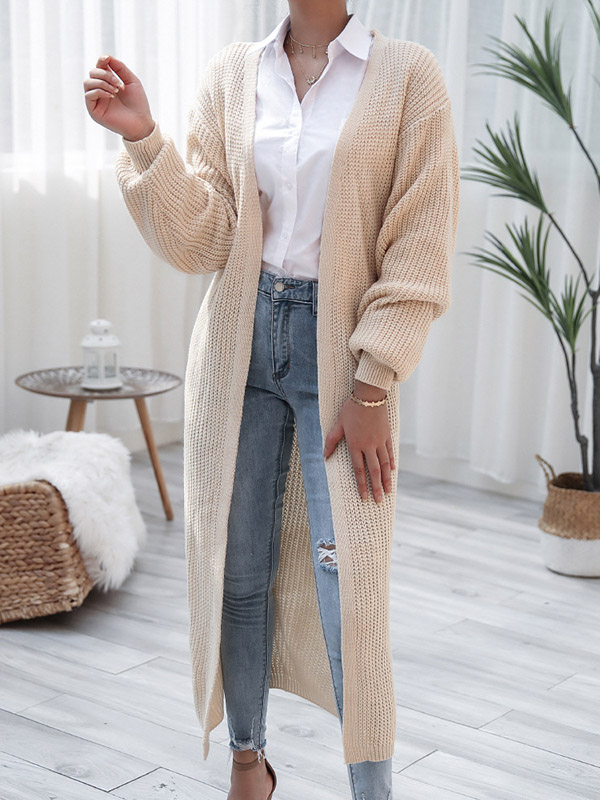 Khaki Knitted Maxi Cardigan