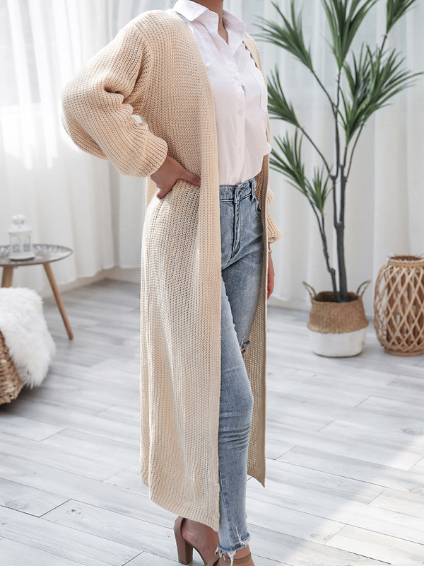 Khaki Knitted Maxi Cardigan