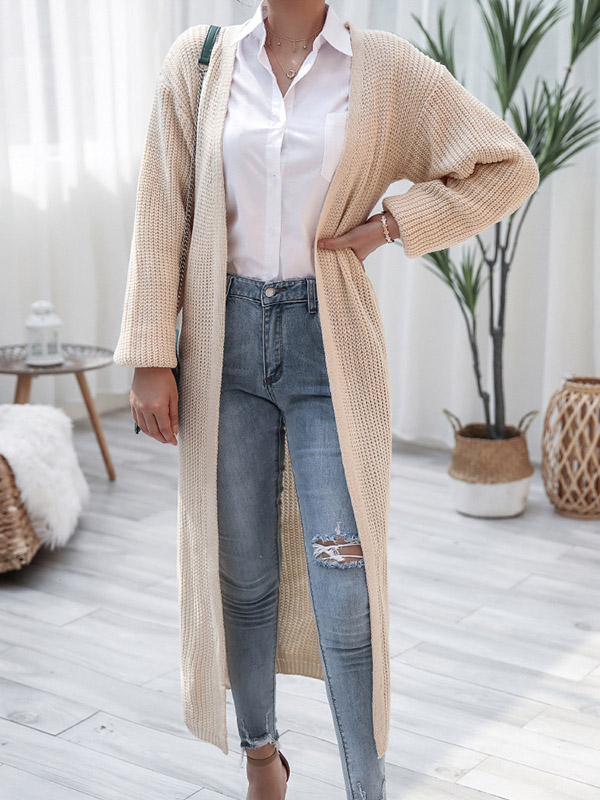 Khaki Knitted Maxi Cardigan